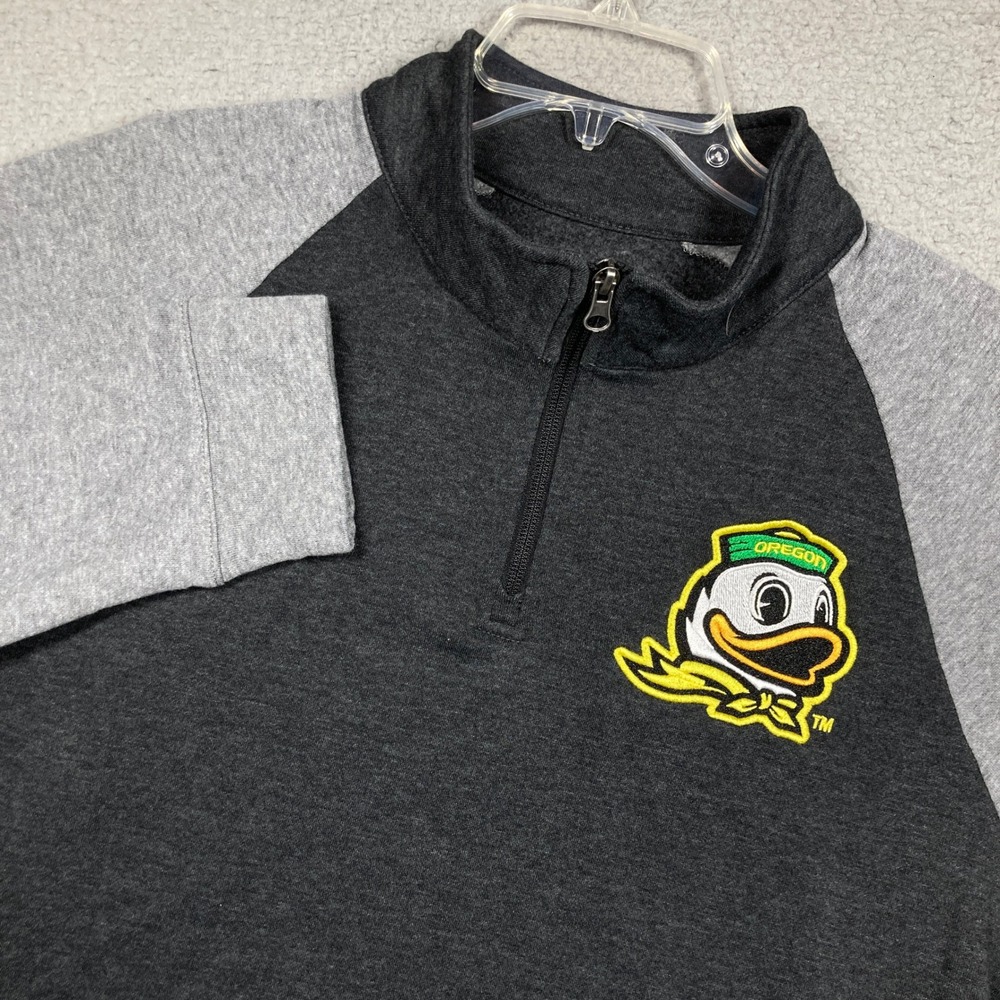 University of Oregon Ducks 1/4 Zip Pullover Mens XL Grey Charcoal Raglan Fleece